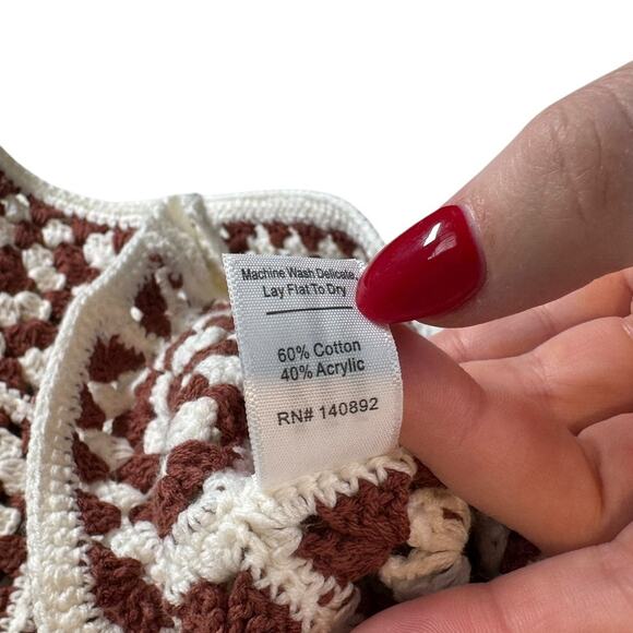 New Marine Layer Cora Crochet Tank Top Brown Cream Button Back Small - Picture 10 of 11